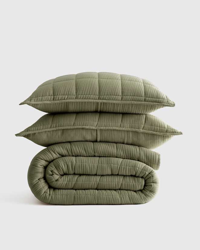 Olive Organic Airy Gauze Box Quilt Set