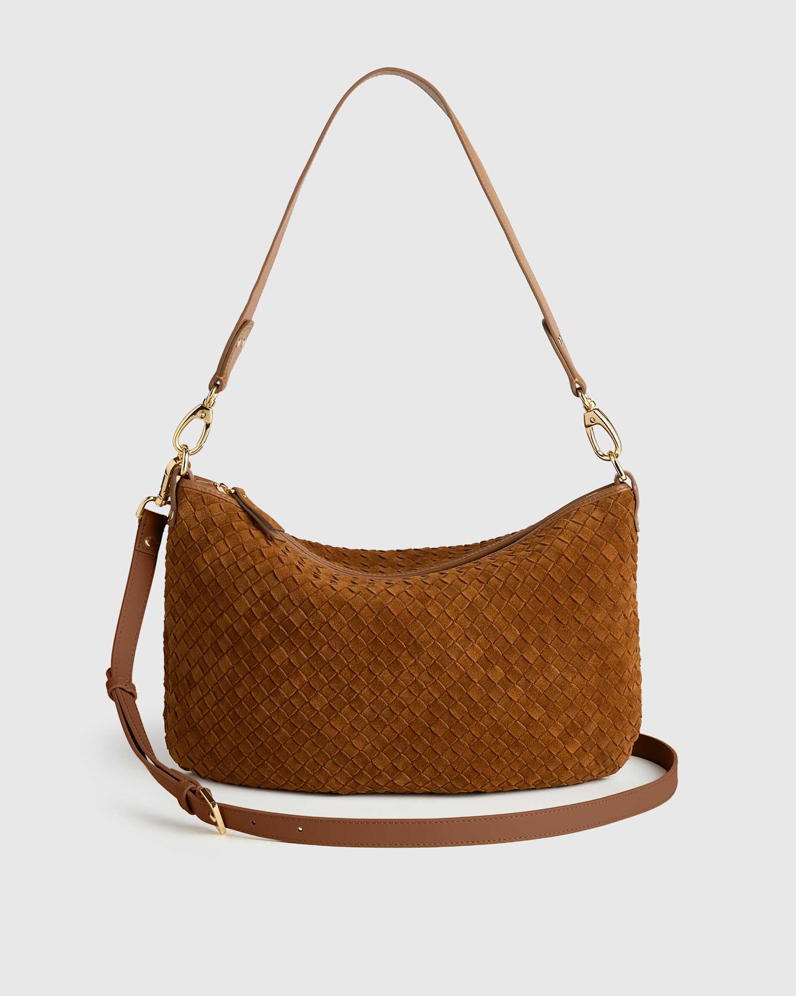 Whiskey Sac à bandoulière croissant transformable en suède tissé à la main
