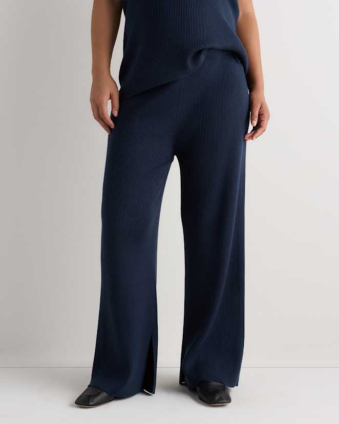 Atlas Navy Pantalon de maternité à jambes larges en coton et cachemire