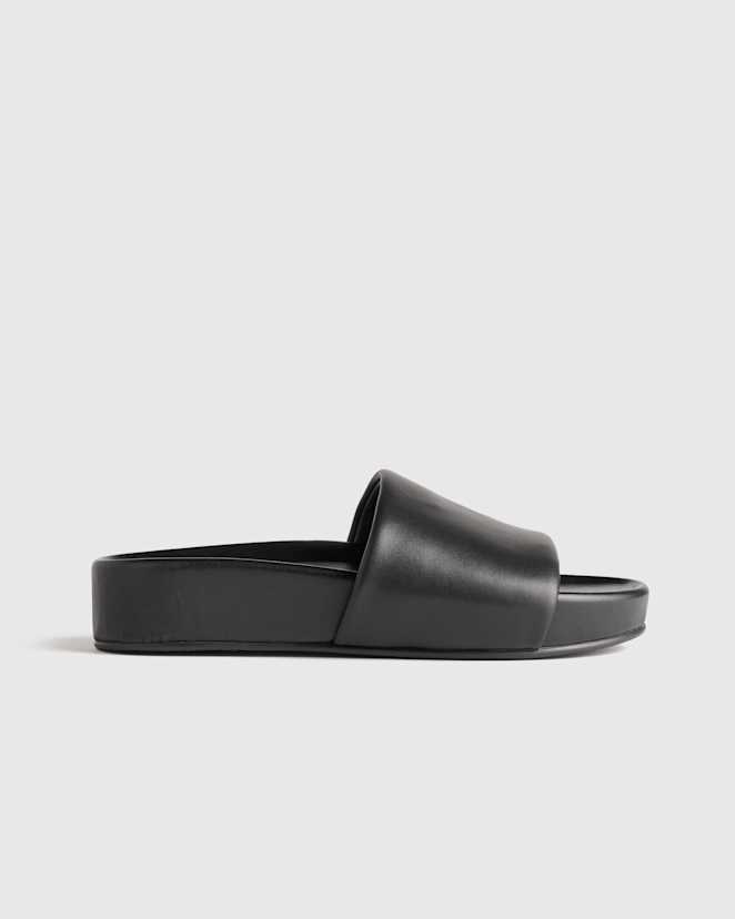 Black Italian Leather Platform Slide Sandal