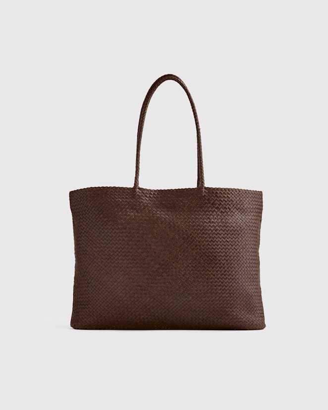 Dark Brown Italian Leather Handwoven Tote