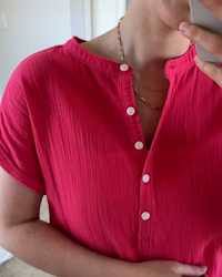 100- Organic Cotton Gauze Roll Sleeve Shirt Hot-Pink Aimee-Reiff 4x5