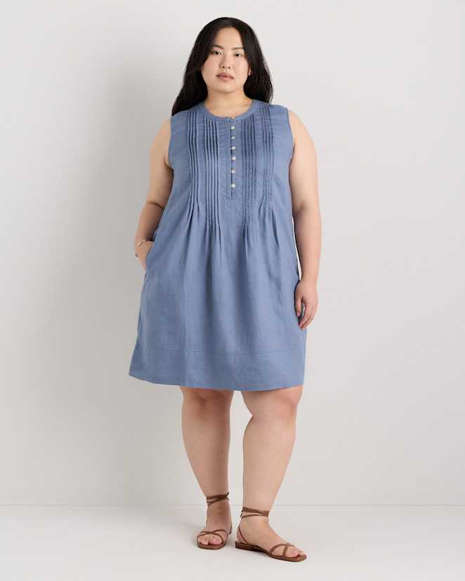 Moonstone Blue 100% European Linen Sleeveless Swing Dress