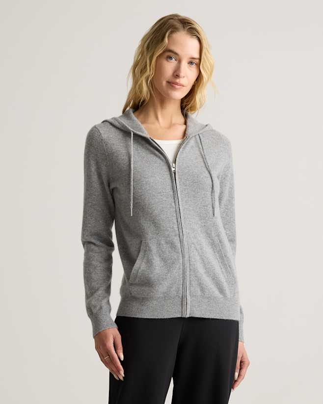 Heather Grey Mongolian Cashmere Full-Zip Hoodie