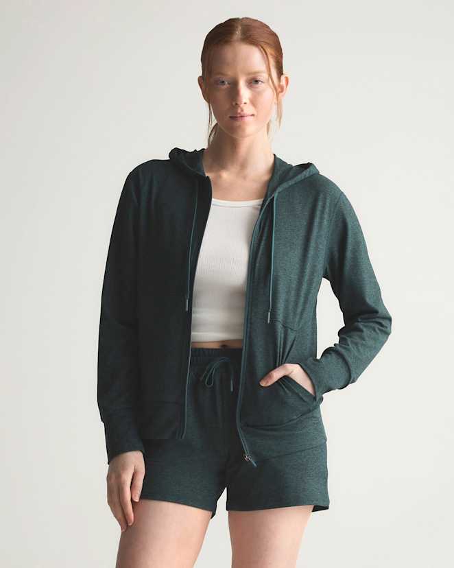 Heather Green Flowknit Full-Zip Hoodie