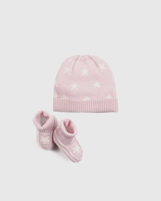 Minimal Pink Washable Cashmere Beanie & Bootie Set