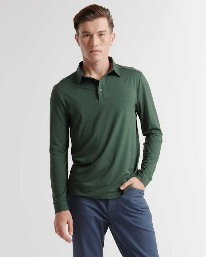 Olive Flowknit Breeze Performance Long Sleeve Polo