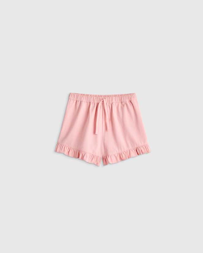 Coral Pink Girls Ruffle Hem Woven Short
