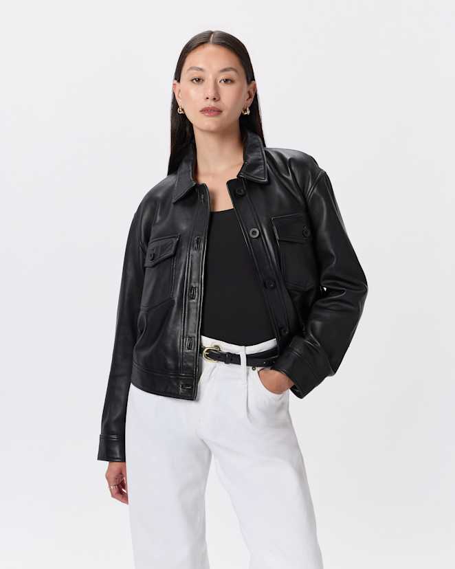 True Black 100% Leather Cropped Jacket