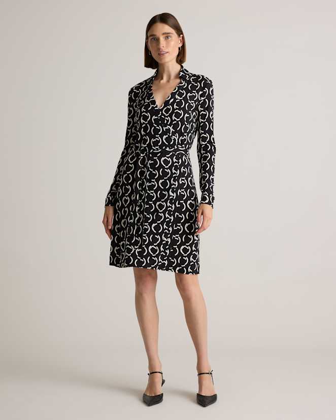 Circular Contrast 100% Silk Jersey Mini Wrap Dress