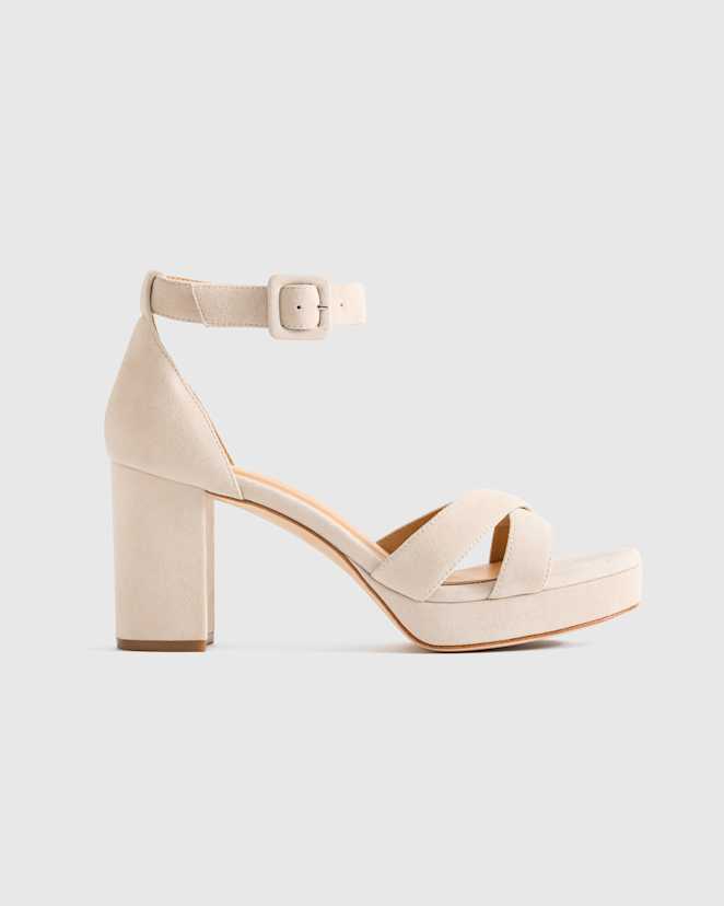 Almond Suede Italian Leather Crisscross Platform Sandal