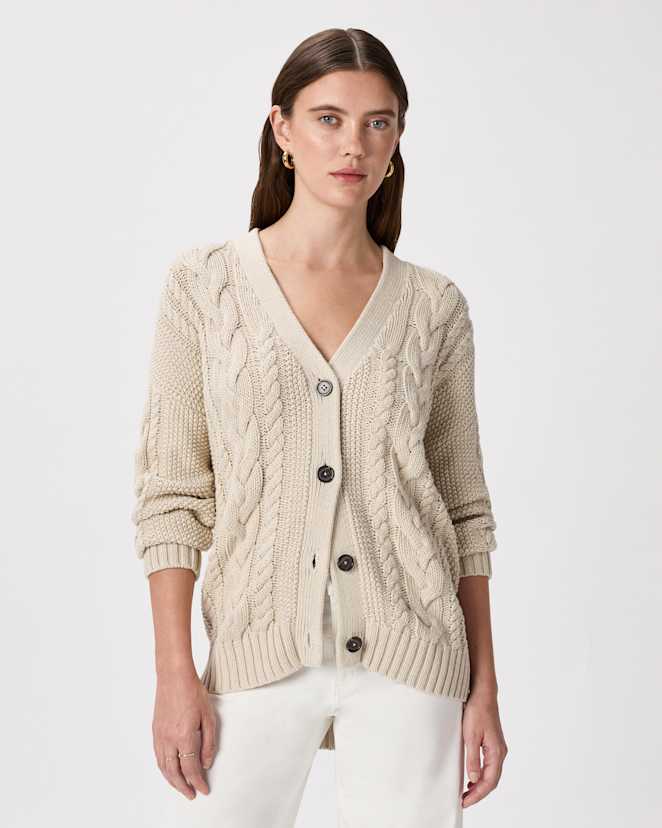 Speckled Beige 100% Organic Cotton Oversized Cable Cardigan