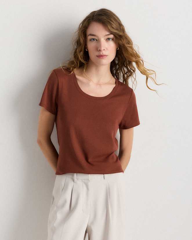 Redwood Brown Cotton Modal Scoop Neck Tee