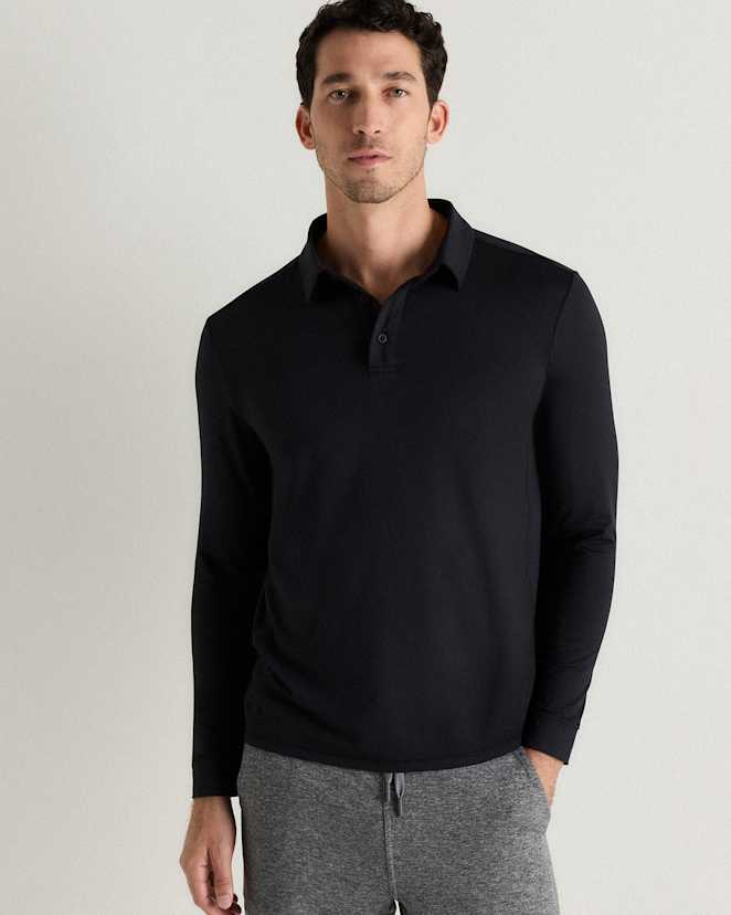True Black Flowknit Breeze Performance Long Sleeve Polo