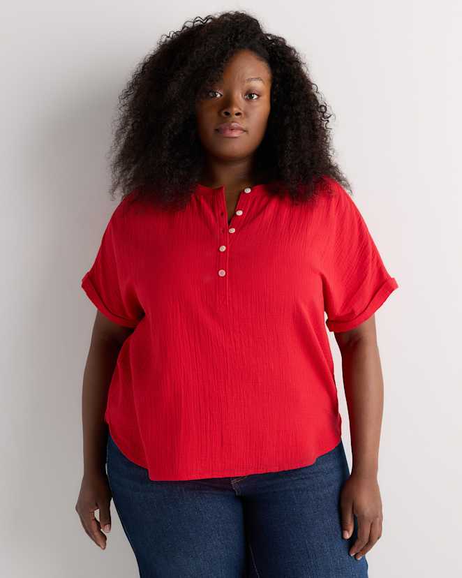 Wild Cherry 100% Organic Cotton Gauze Roll Sleeve Shirt