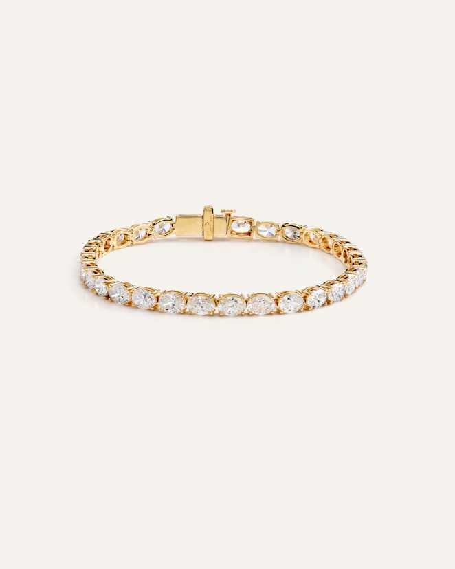 Yellow Gold 14K Gold Lab Grown Diamond East-West Oval Tennis Bracelet - 10ctw