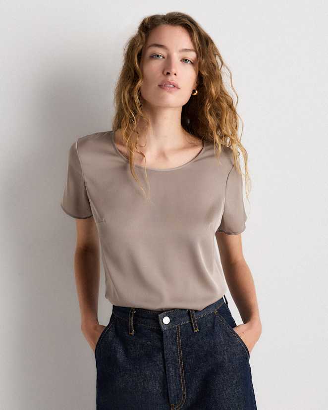 Morel Grey Washable Stretch Silk Tee