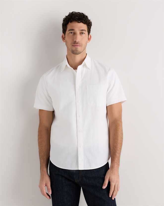 White 100% Organic Cotton Seersucker Short Sleeve Shirt