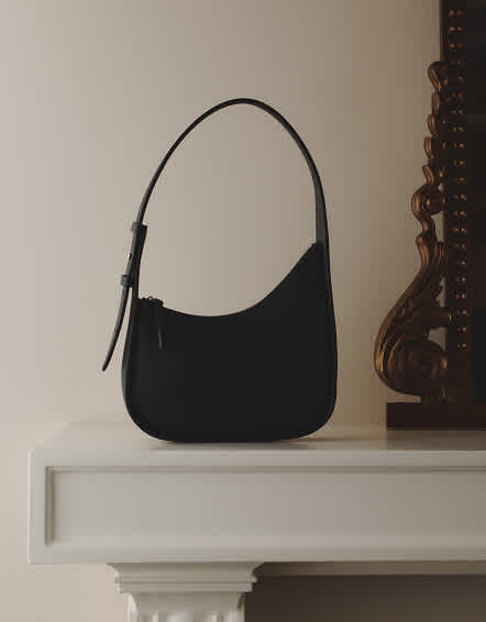 Black Italian Leather Asymmetrical Mini Shoulder Bag