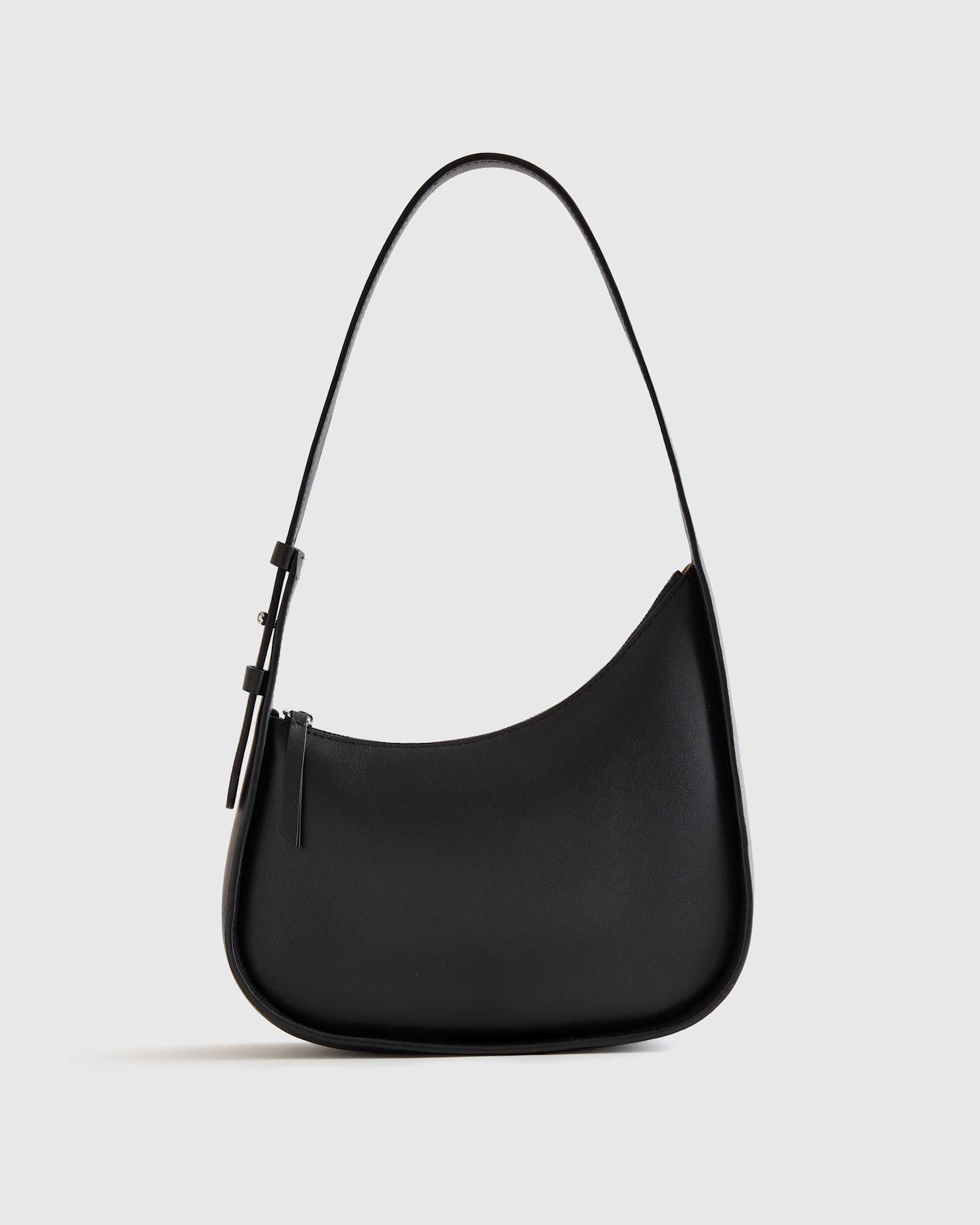Black Italian Leather Asymmetrical Mini Shoulder Bag