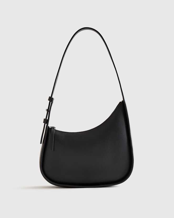 Black Italian Leather Asymmetrical Mini Shoulder Bag