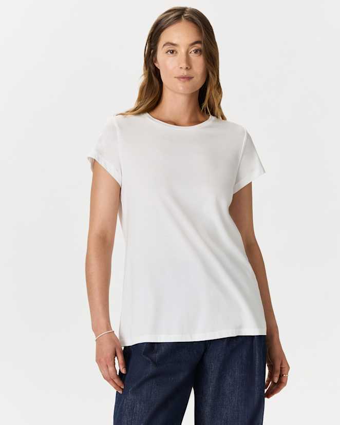 White Cotton Modal Crew Neck Swing Tee