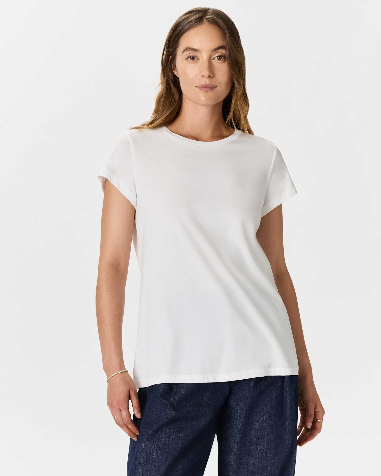 W-LKT-58-WHT-01 EDITED white Cotton Modal Crew Neck Swing Tee