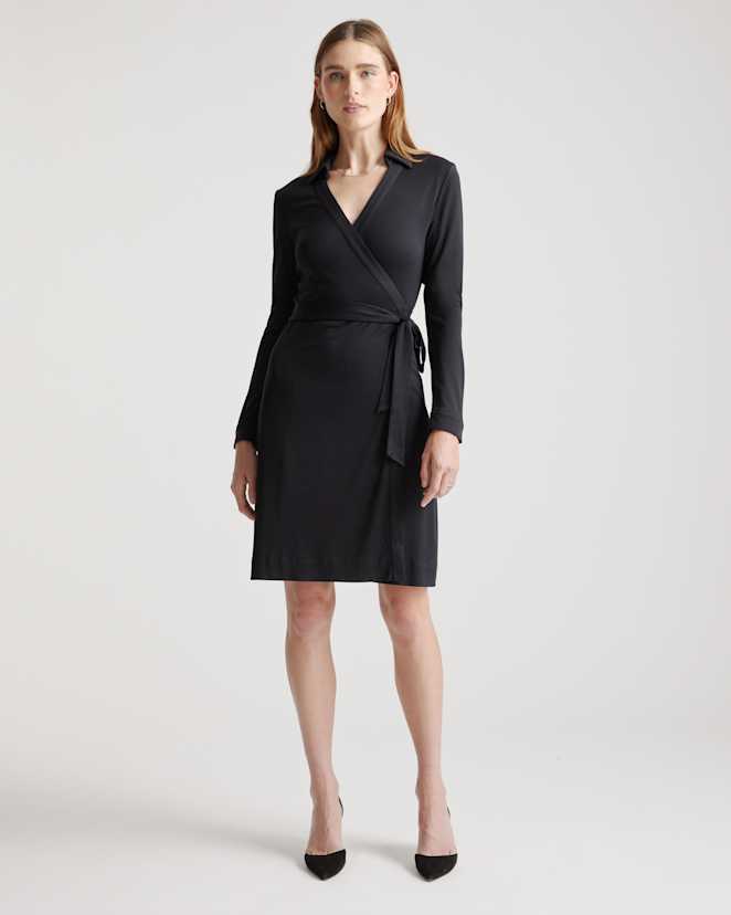 Black 100% Silk Jersey Mini Wrap Dress