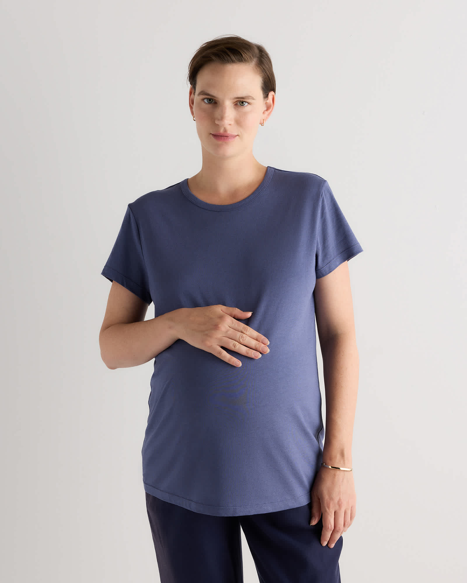 Heather Grey/Storm Blue Cotton Modal Maternity Crew Neck Tee (2-pack)