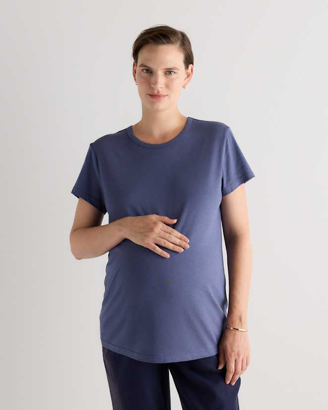 Heather Grey/Storm Blue Cotton Modal Maternity Crew Neck Tee (2-pack)