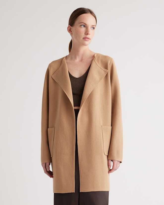 Camel 100% Organic Cotton Knit Collarless Coat