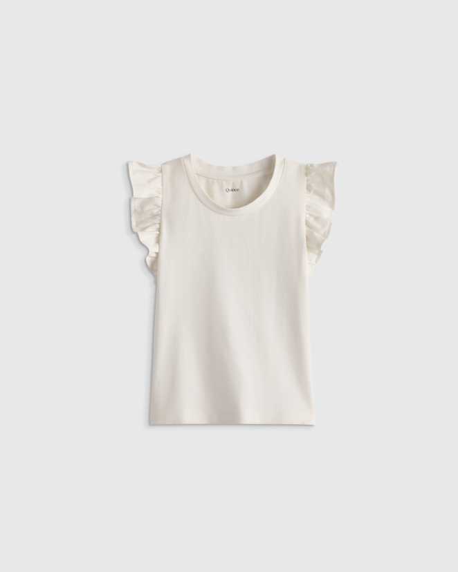 White Ruffle Sleeve Organic Cotton Top