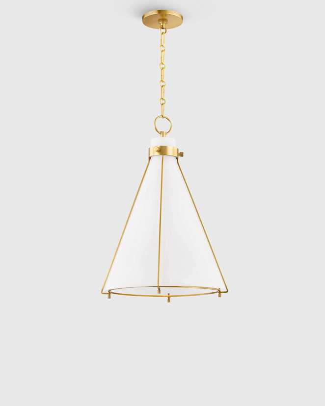 Brass Iron and Opal Glass Conical Pendant Light