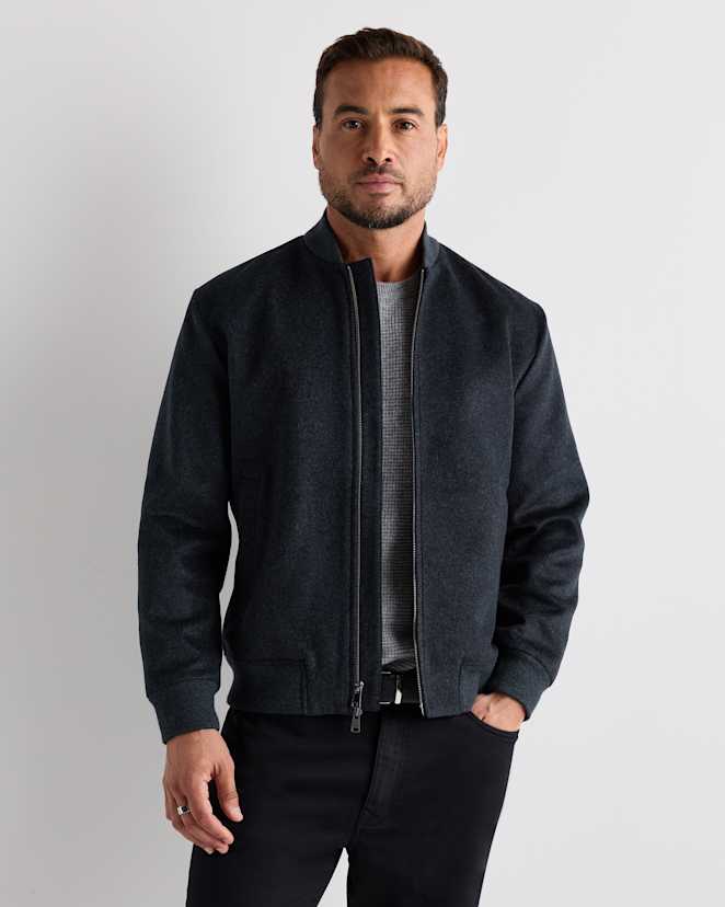 Heather Graphite 100% Mongolian Cashmere Bomber Jacket