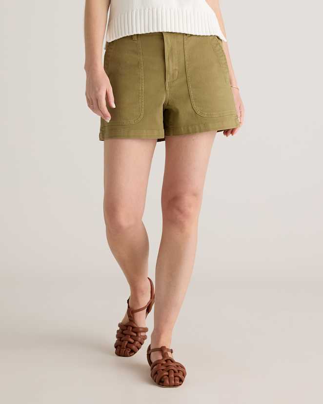 Olive Organic Stretch Cotton Twill Utility Shorts