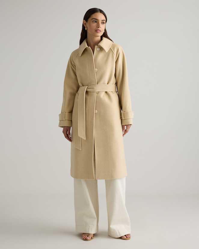 Heather Buttercream Italian Wool Belted Point Collar Coat