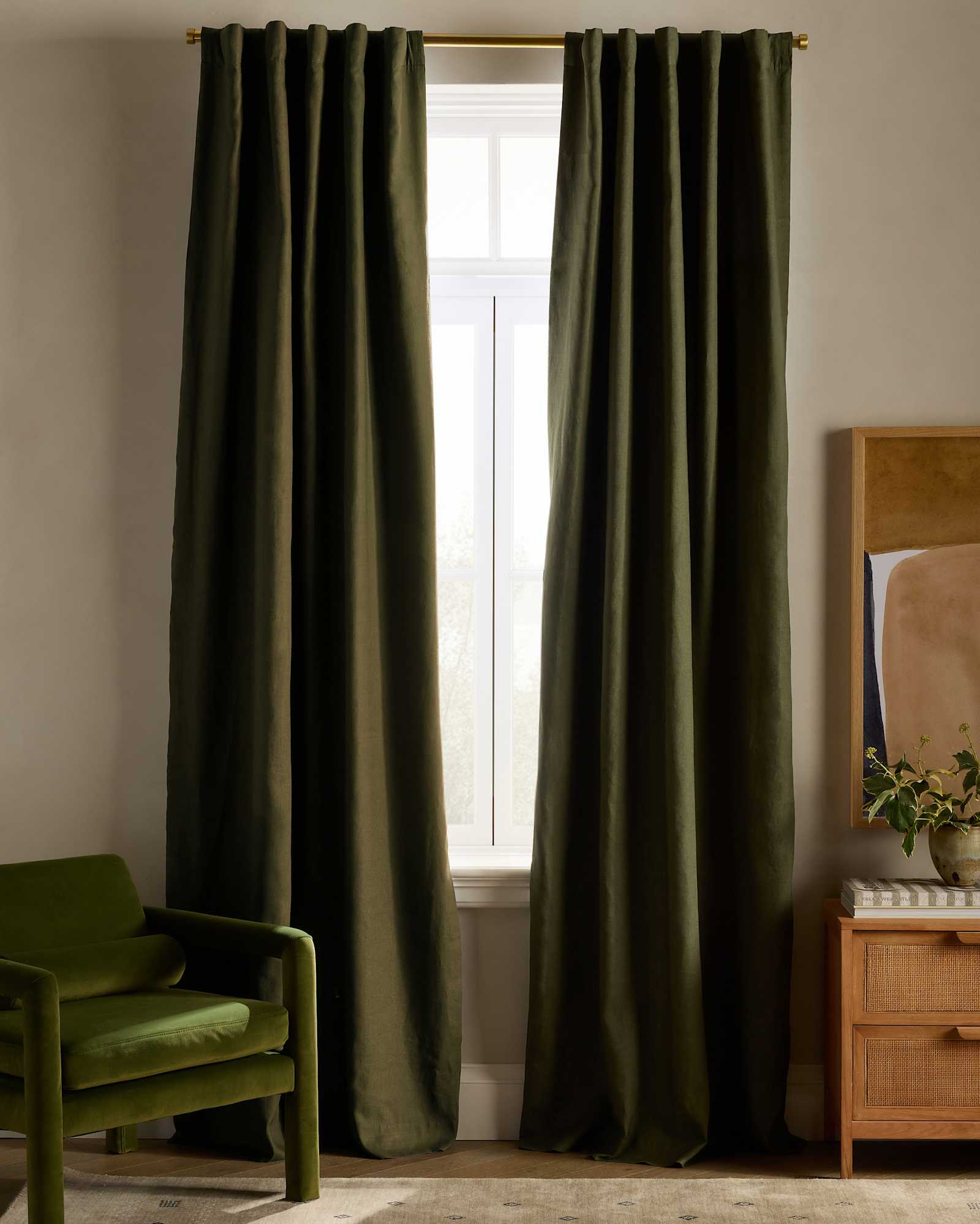 Hunter Green European Linen Room Darkening Curtain - Single Panel