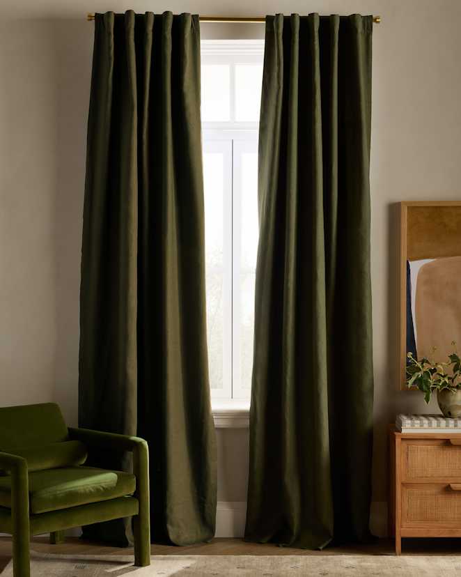 Hunter Green European Linen Room Darkening Curtain