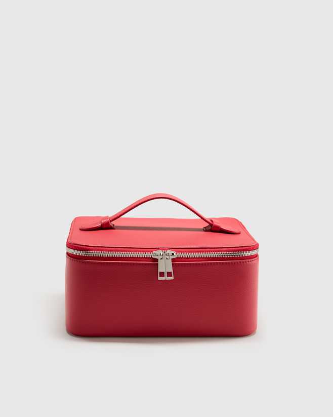 Ruby Red Italian Leather Travel Cosmetic Case
