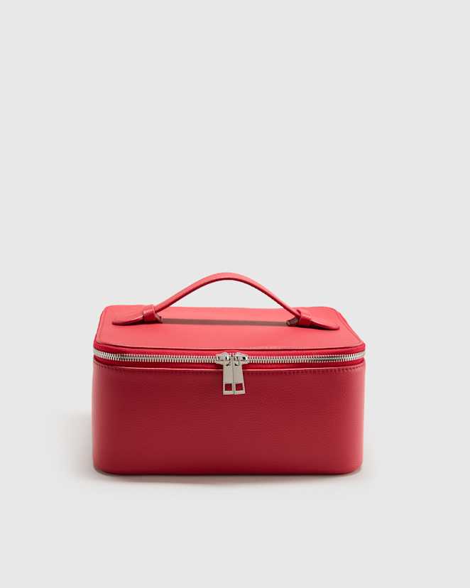 Ruby Red Italian Leather Travel Cosmetic Case