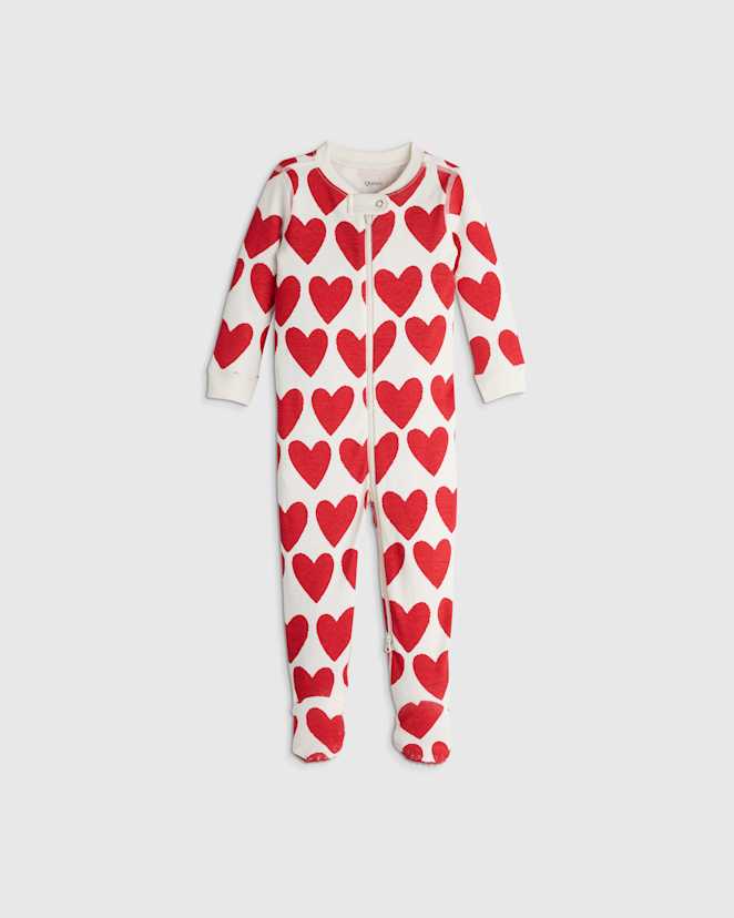 Red Hearts 100% Organic Cotton Footie Pajama