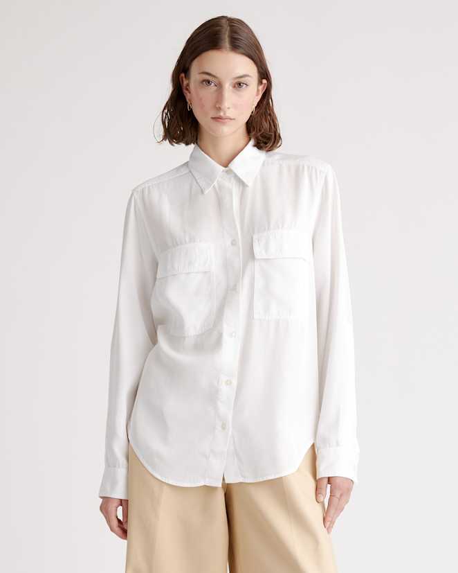 White Vintage Wash Tencel Utility Shirt