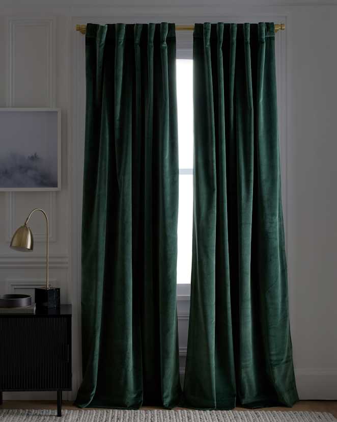 Spruce Cotton Velvet True Blackout Curtain - Single Panel