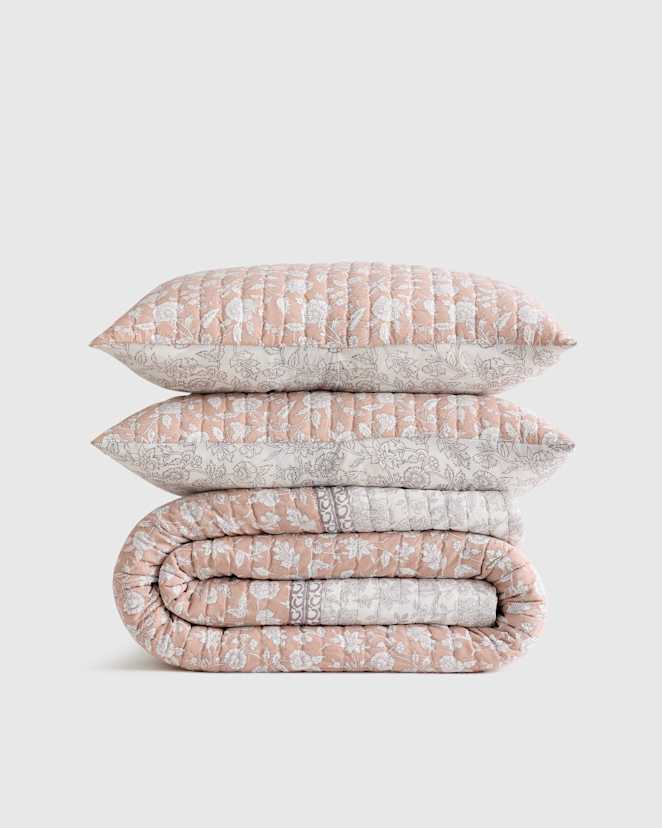 Rose Organic Cotton Block Print Quilt Set