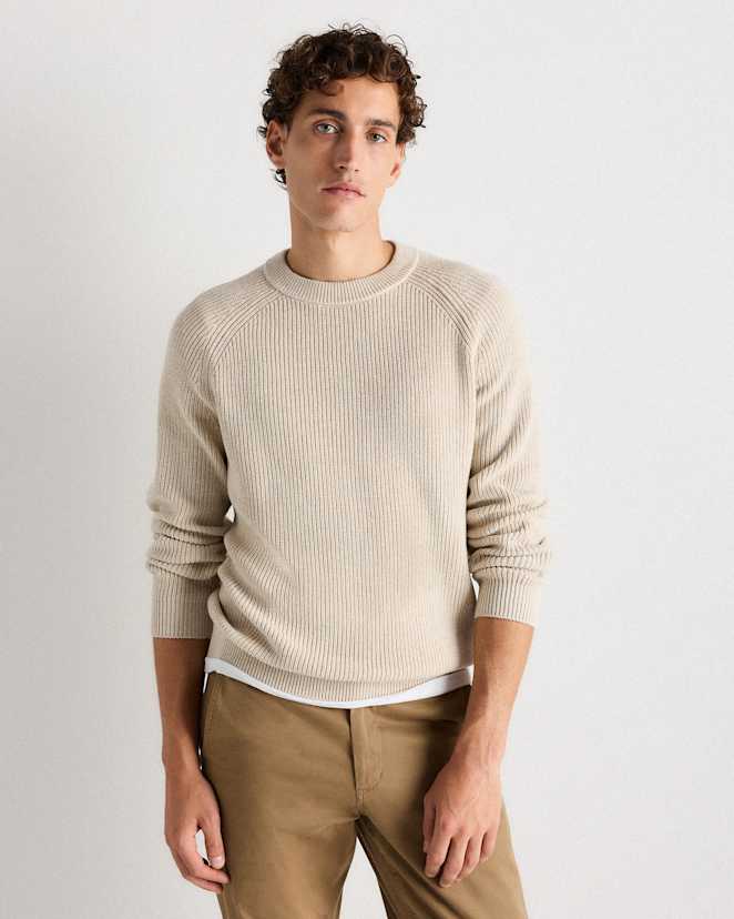 Speckled Beige 100% Organic Cotton Ribbed Crewneck Sweater