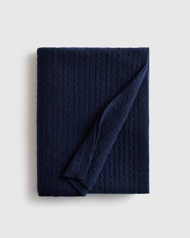 True Navy Cable Knit Cashmere Throw