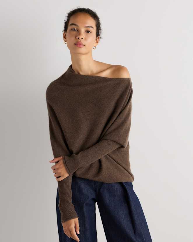 Brown Pull drapé asymétrique 100 % cachemire de Mongolie