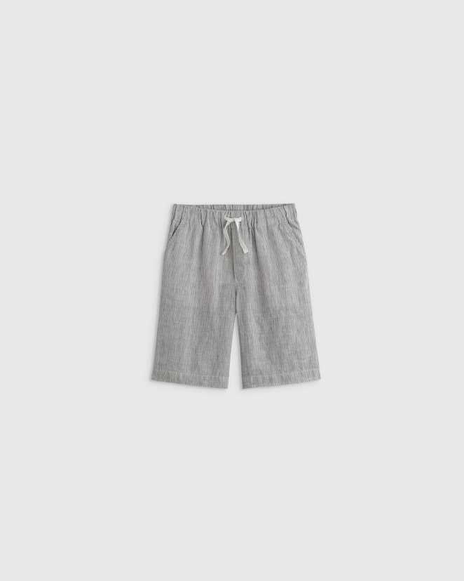 Blue Pinstripe 100% European Linen Pull-On Shorts