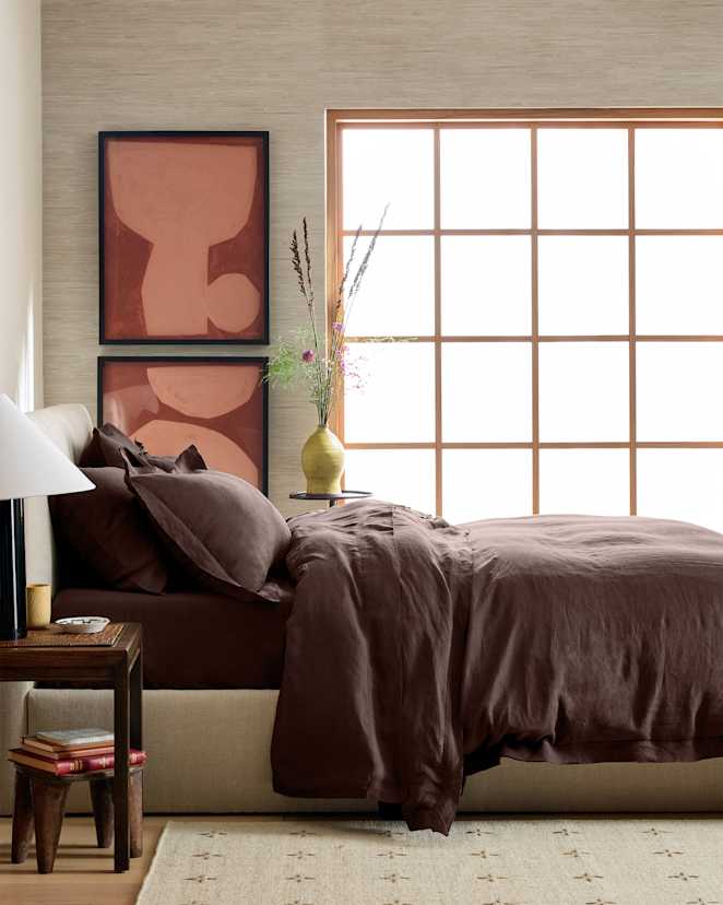 Espresso European Linen Double Flange Duvet Cover