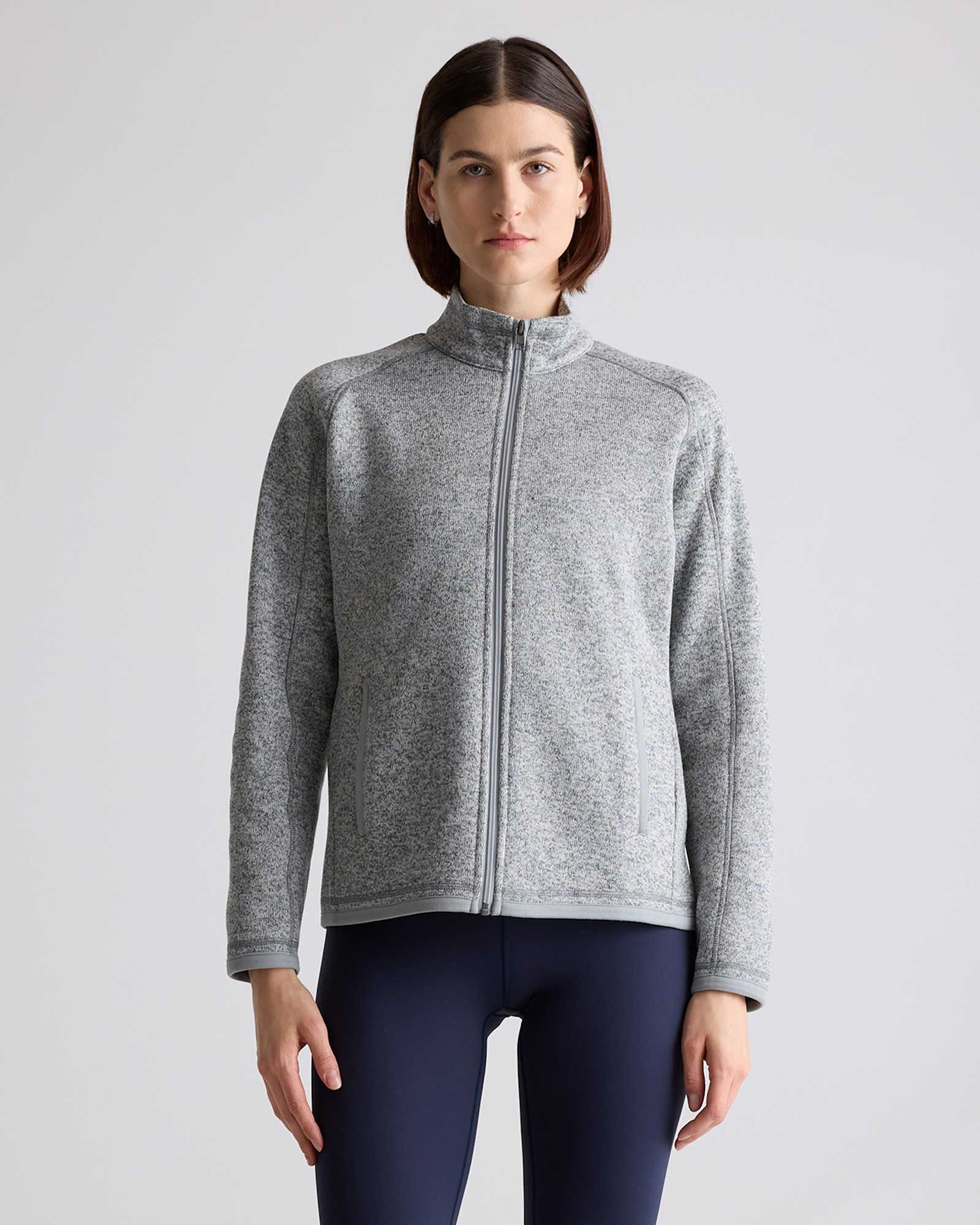 Heather Grey Sweater-Knit Fleece Full-Zip Jacket